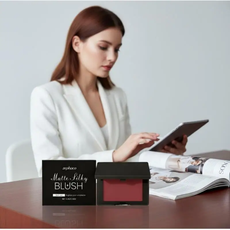 Dark Red Matte Blush Powder Long Lasting Waterproof Cheek Makeup Natural Flush Soften Silky Color Cheek No Fly Away Daily Makeup