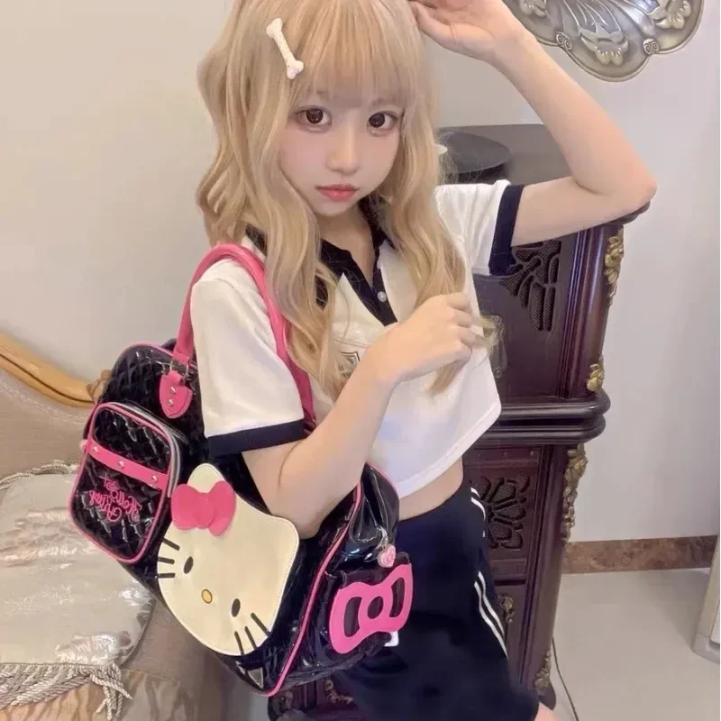 2024 New Sanrio Hello Kitty Women's Shoulder Bag Girl Cartoon Fashion Pu Waterproof Super High Capacity Convenient Handbag Gift