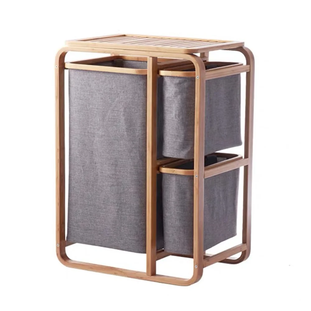 Cesto portabiancheria in bambù per bagno salvaspazio