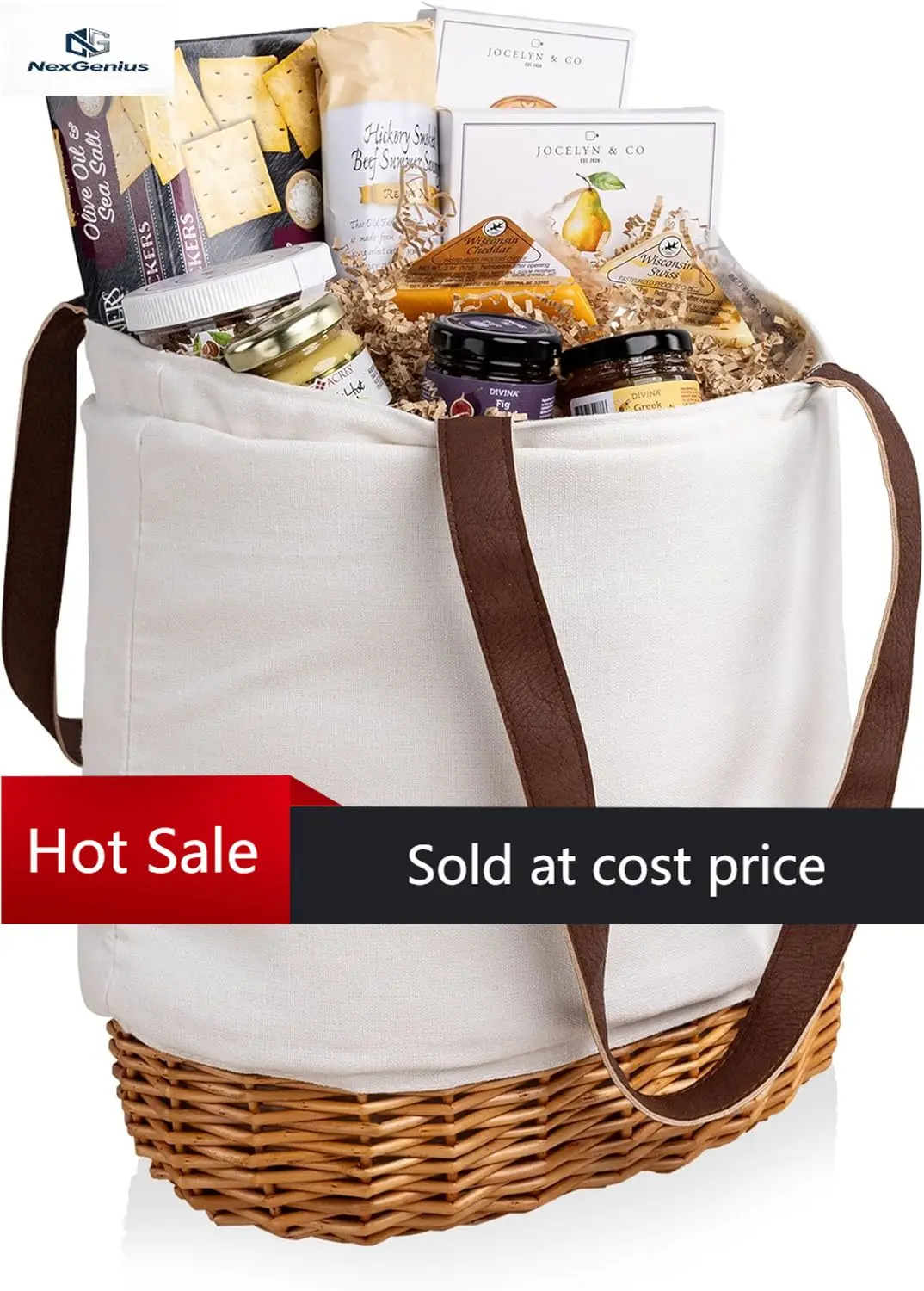 Bolsa Térmica para Almuerzo Pico Willow & Canvas con Paquete de Regalo Gourmet, Cesta de Picnic y Set de Regalo de Comida, Bolsa de Playa Elegante, Bolso de Playa