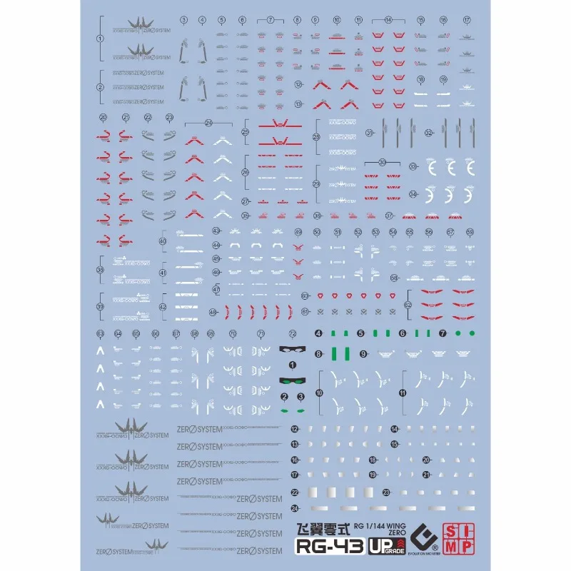 EVO RG Series Water Slide Decals RG-43 for RG 1/144 WING ZERO XXXG-OOWO Fluorescent Water Sticker Model DIY Detail Up Decals