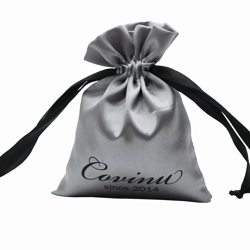 50ps Black Silk Satin Drawstring Bag Luxury Clothes Shoes Hair Extensions Wigs Gift Box Cover  Bags Custom Logo Packagin