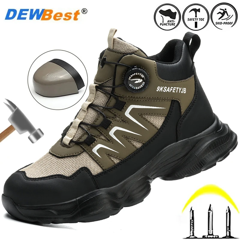 New men's high anti-slip oil resistant anti-smash anti-puncture protective shoes rotary buckle soft work shoes