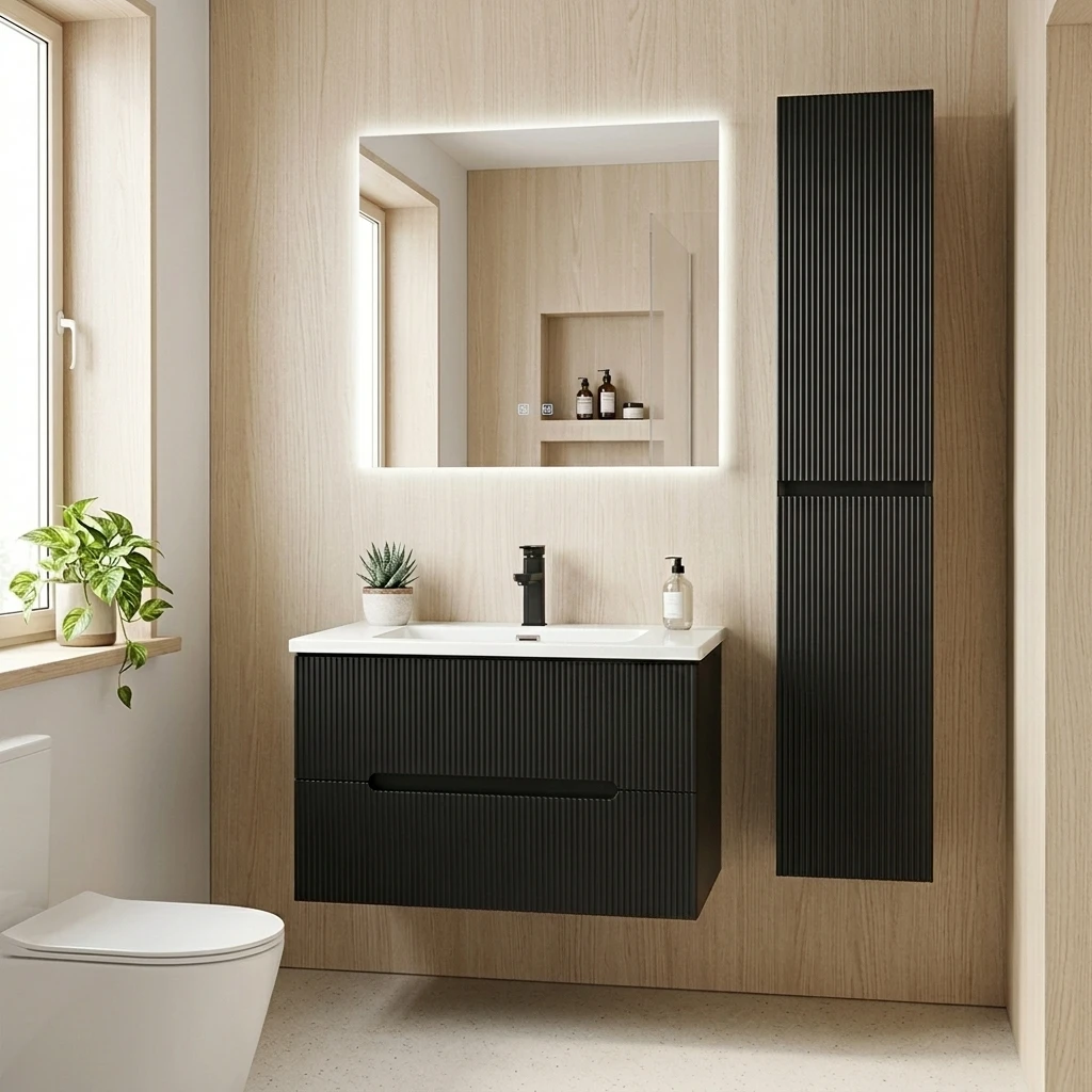 Waterproof Bathroom Vanity Cabinet with Mirror Wall-Mounted Rectangle Design for Hotel Use