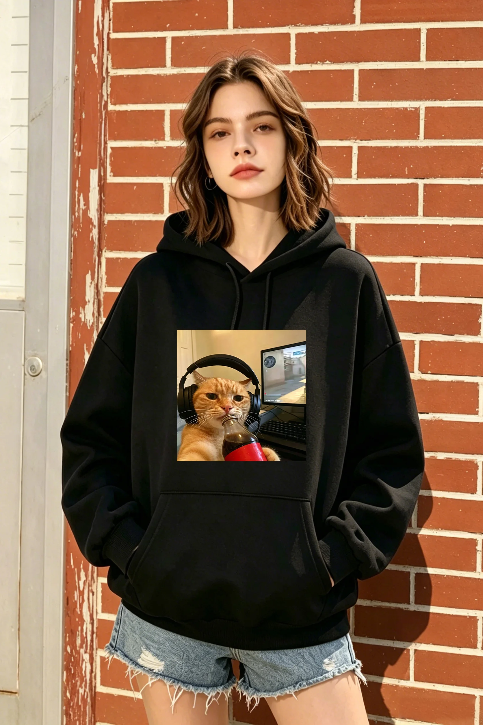 

Women's Black Oversized Hoodie with fun animal print, casual & trendy for fall and winter daily wear.