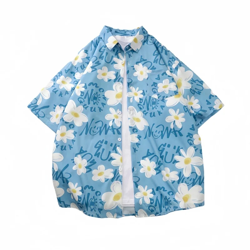 Summer Men's Short Sleeve Floral Shirt Fashion Handsome Loose Fitting Casual Top Vintage Hawaiian Beach Vacation Printed Shirt