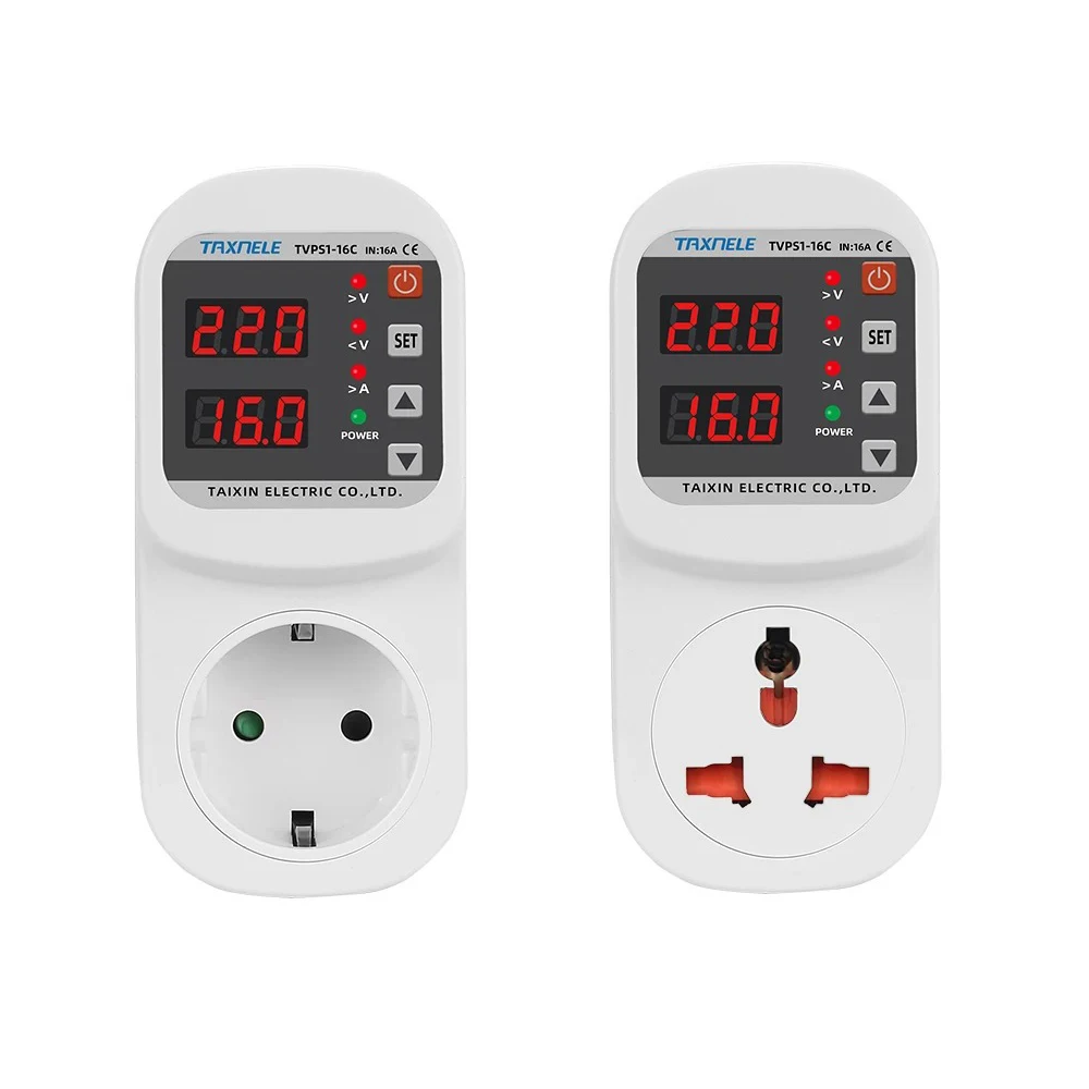 

Over/Voltage Current Under Voltage Protector Socket AC90-300V Adjustable 16A Surge Protector EU/Universal Plug Socket Protector