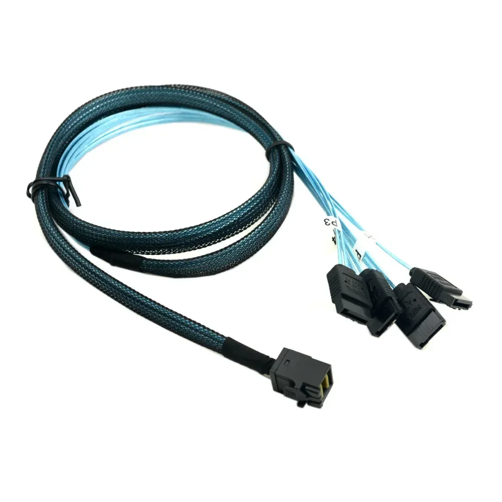 Premium Quality 1m Mini SAS SFF-8643 to 4 SATA 7pin Hard Disk Cable