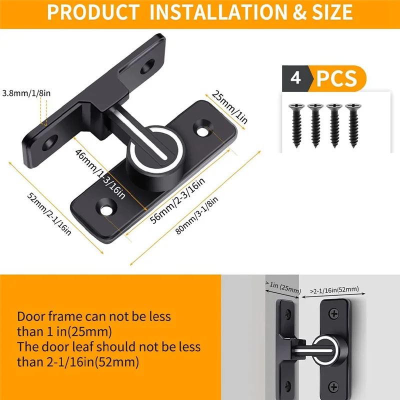 Barn Door Lock,Sliding Barn Door Latch,Luminous 90 Degree Heavy Duty Gate Latch Suitable for Garden,Garage (90 Degree)