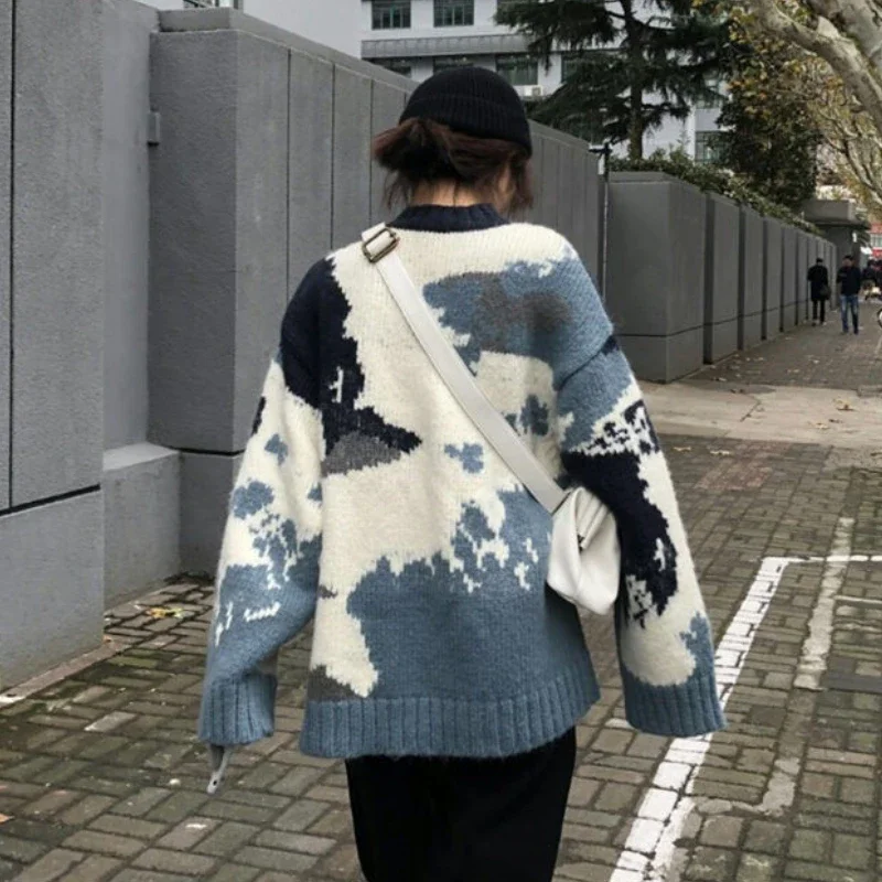 Tie Dye Pullovers Women Streetwear Baggy Teens Y2k Clothes Panelled Sweaters Свитер Женский Korean Fashion Preppy Sweet Personal