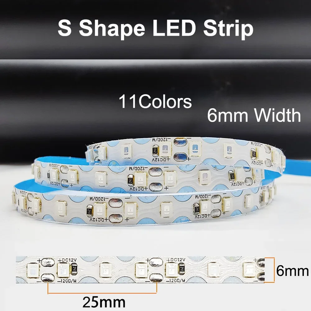 6mm Led Strip For DIY Neon Strip DC12V 2835SMD 120LED/m S Shape Tape Light  Neon Sign Letter Flexible Foldable String Lamp 1-10m