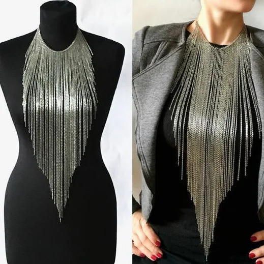 

Fashion personalized fringed necklace, metal body chain, party performance trend matching jewelry