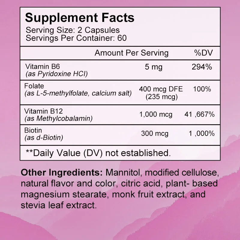 BBEEAAUU 1000mcg Vitamin B12 Capsules Support Brain & Nervous Health Good Mood Proper Red Blood Cell Formation  Vegetarian Diet