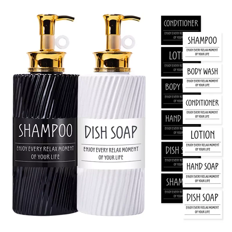 

Bathroom Shampoo Bottle 500ml Black Refillable Bottles Pressing Shower Conditioner Lotion Container with Stickers