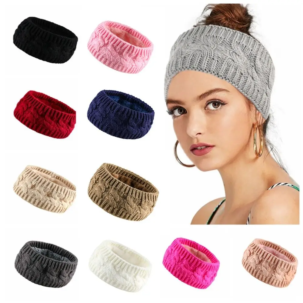 Multi-function Fleece Lined Women's Cable Knit Headbands Colorful Keep Warm Wide Hair Bands Soft Thick Ear Warmer Winter