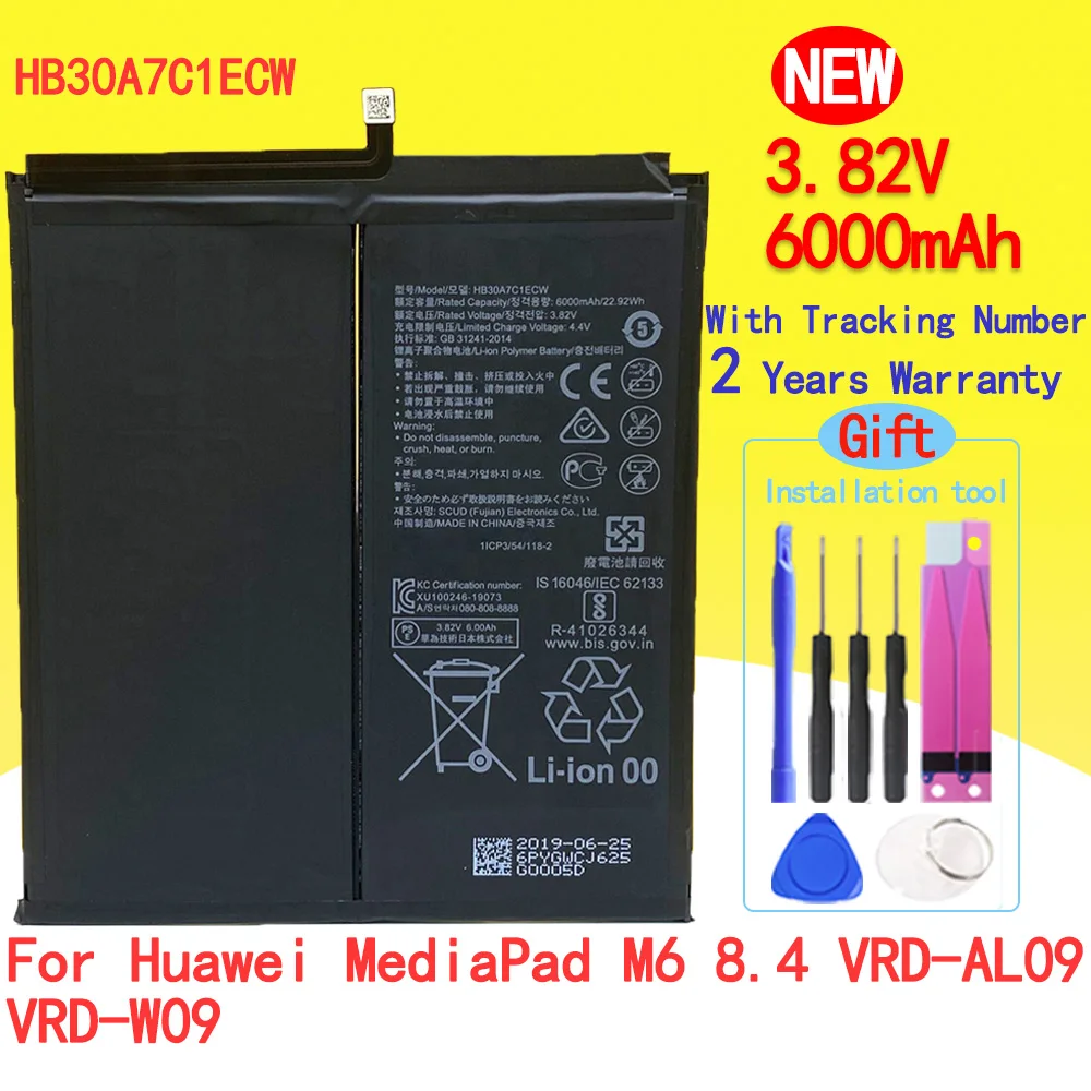 

New HB30A7C1ECW 6000mAh High Quality Battery For Huawei MediaPad M6 8.4 VRD-AL09 VRD-W09 In Stock Fast Delivery With Free Tools