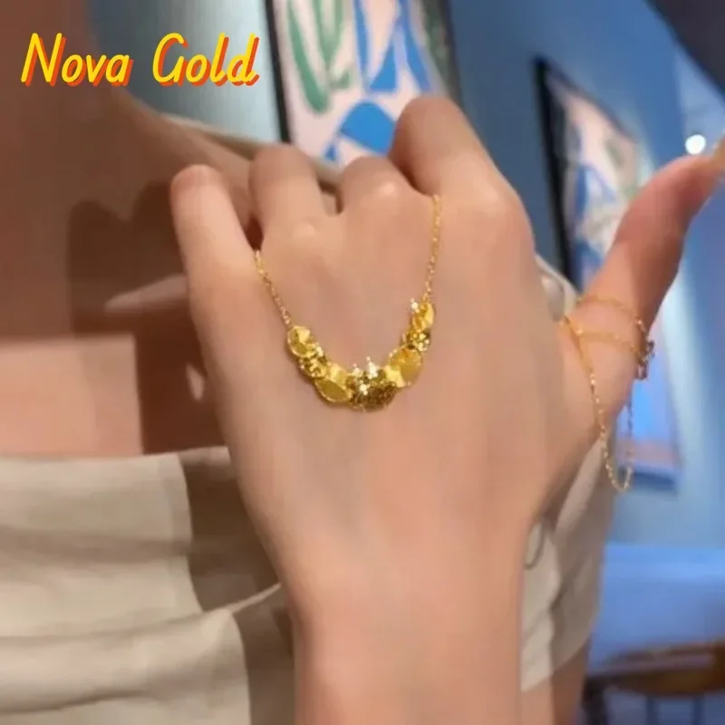 NovaGlod Exploding gold crushed ice   to the motherland gilded feather necklace 9999 24K real gold 2025 new noble sense clavicle
