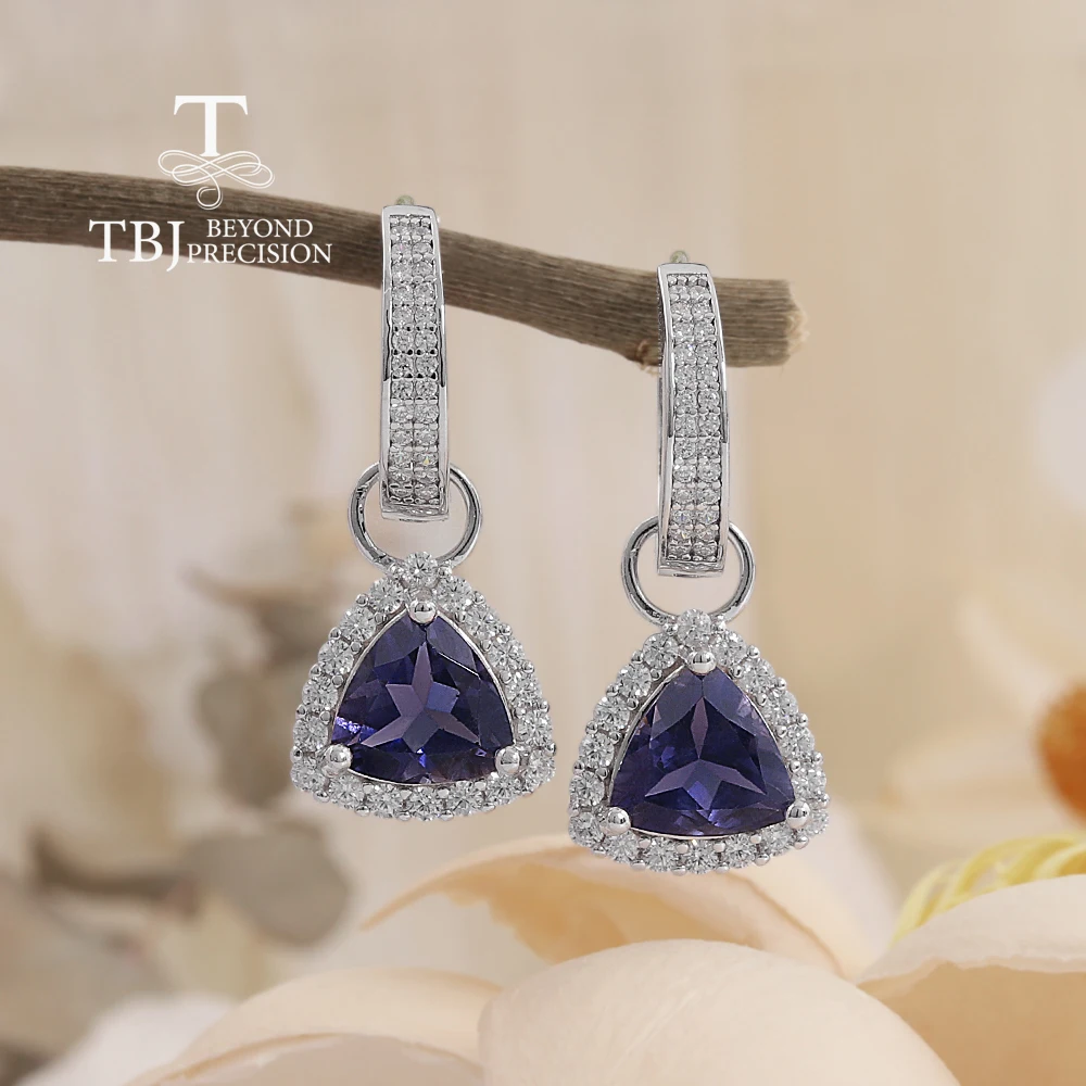 Luxury Natural triangle 8.0mm iolite women's earrings two wear method design 925 sterling silver fine jewelry for proposal gifts