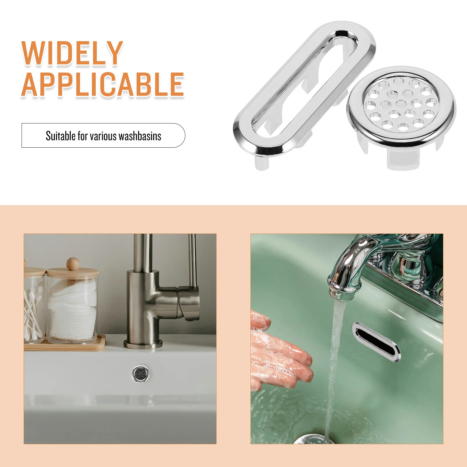 

1Set Bathroom Sink Overflow Cover Decorative Cap Easy Install Basin Overflow Ring Household Drain Cover Replacement