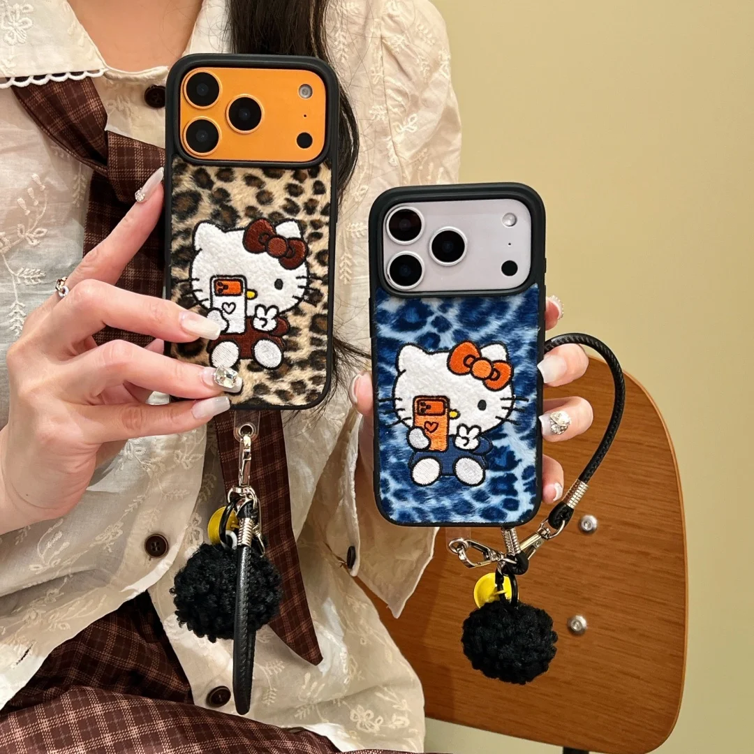 

Winter Plush Embroidered Cat Soft Silicone Phone Case Kawaii Cartoon ShockProof Back Cover Cases For iPhone 17 16 15 14 Promax﻿﻿