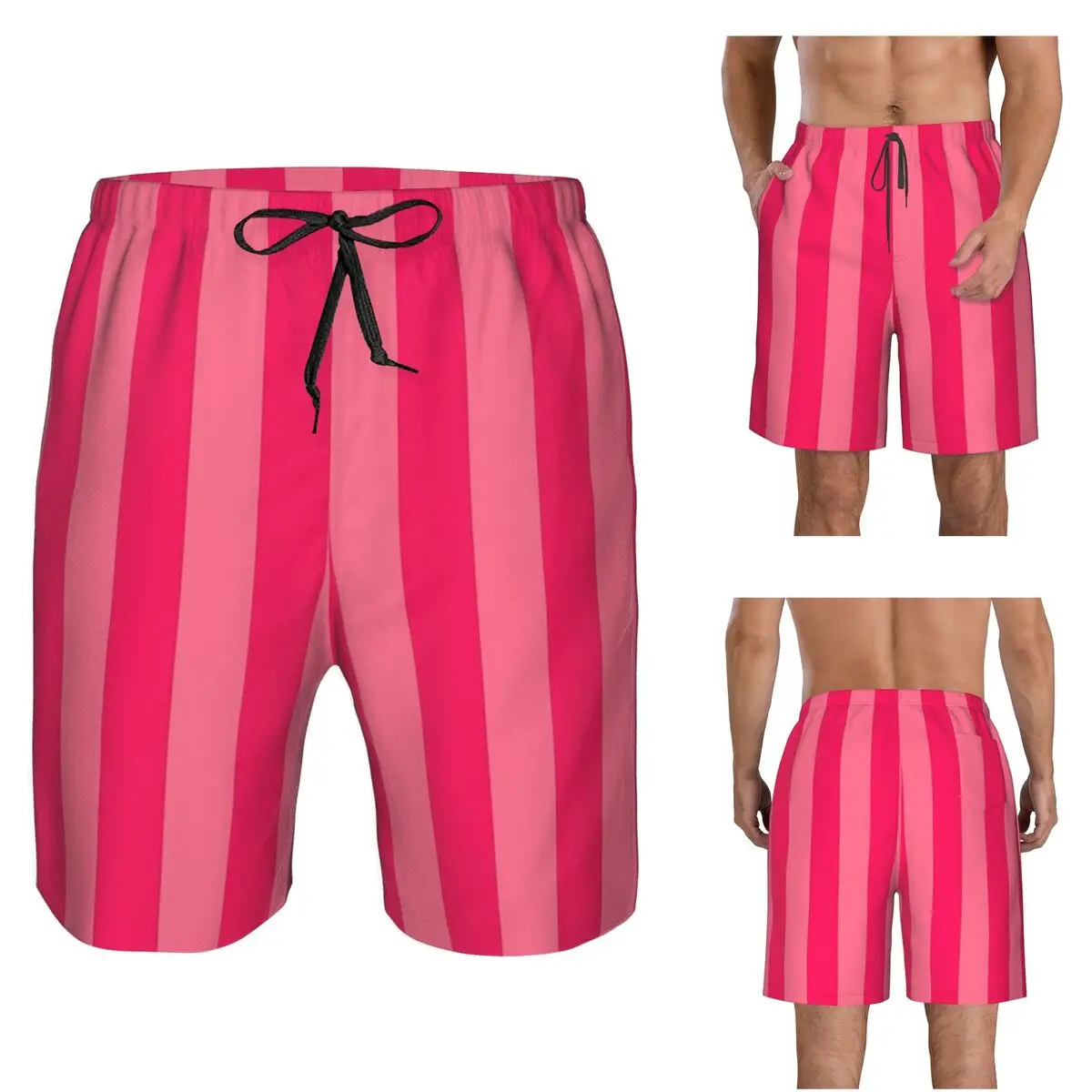 Bold Vivid Vetical Stripped Pattern Trunks Beach Board Shorts Casual Quick Dry Swim Summer Men Pants