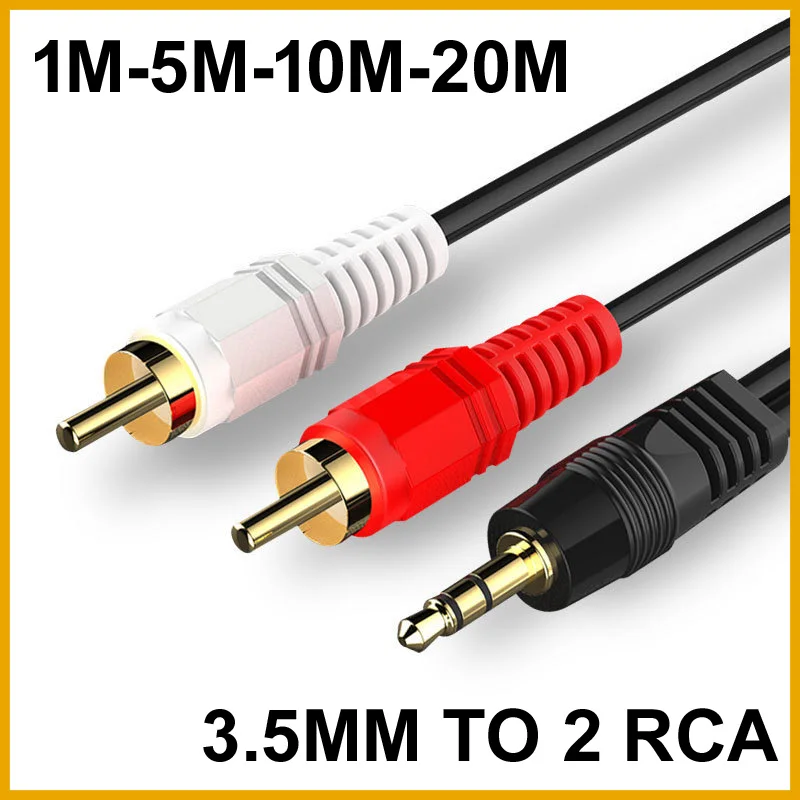 3.5mm to 2 RCA Stereo Y Splitter Cable, 3.5 Jack Male to Dual RCA Male AUX Audio Cord for PC, DVD, TV, Recorder, Car and Speaker