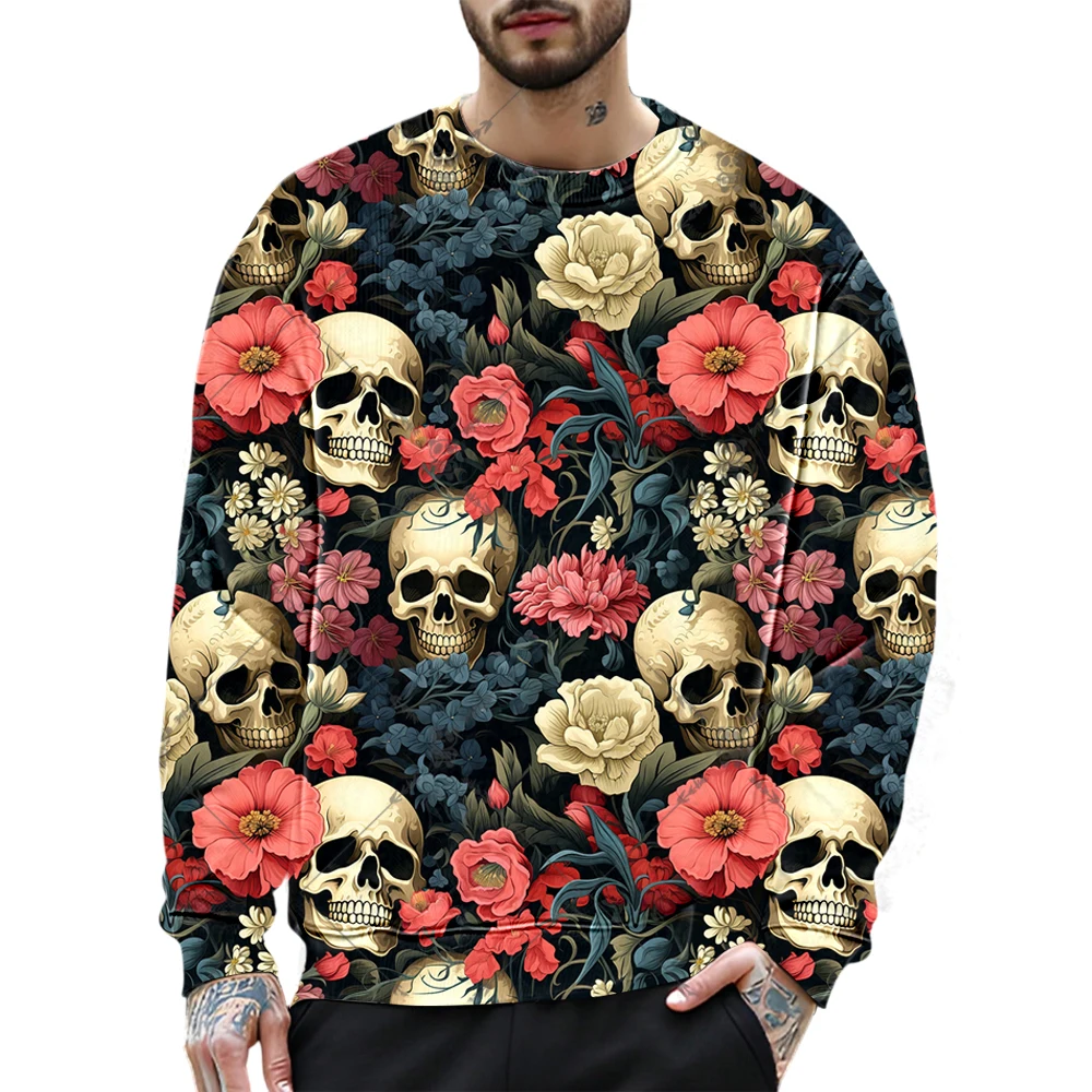 Funny 3D Skull Print Sweatshirts For Men Hip Hop Trend Harajuku Streetwear Casual O-neck Loose Pullover Autumn Men's Hoodie Tops