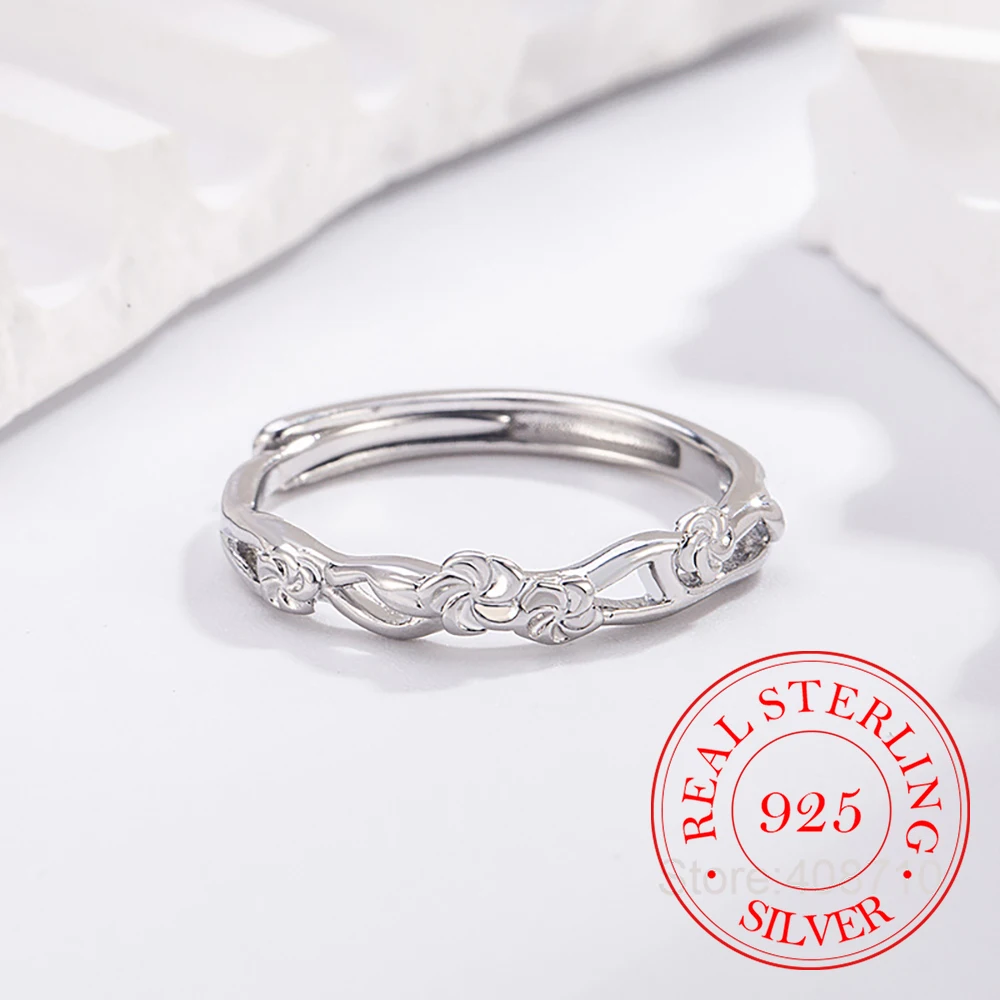 

925 Sterling Silver Jewelry Branch Flower Entwined Adjustable Finger Rings for Women Wedding Party Jewelry For Girls Friend Gift