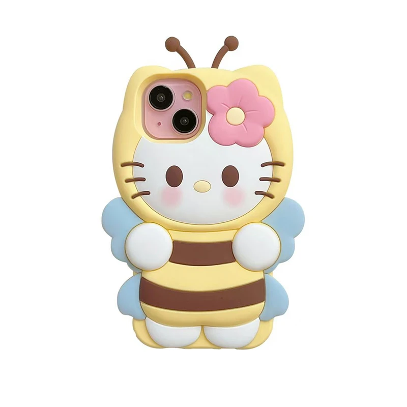Sanrio 3D Cartoon Hello Kitty Schleife Niedliche Handyhülle für iPhone 17 16 15 14 13 12 Pro Max 11 Xs XR 7 8 Plus SE Weiche Silikonhülle