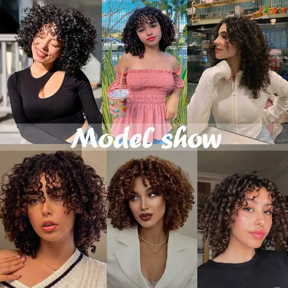 Curly Lace Wigs hair toppers for Black Women 7Inch Soft  Black Kinky Curly Afro Wig Middle Part Wig  Full and Soft Synthetic Wig