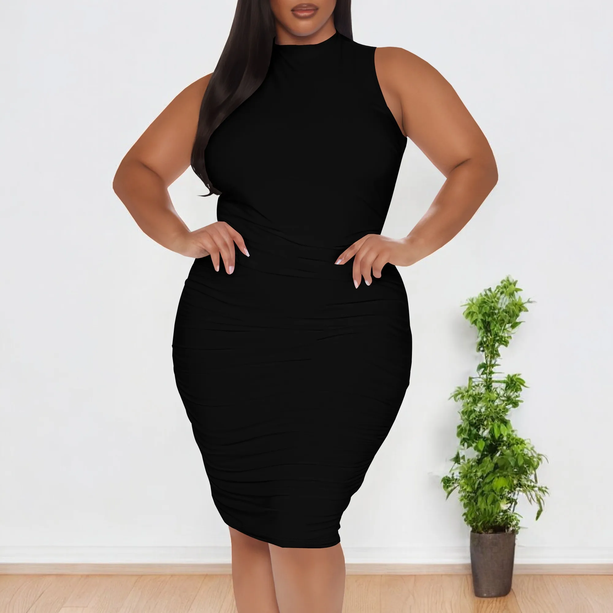 

Women's Casual Summer Bodycon Dress Crewneck Slim Fit Sleeveless Tank Top Dresses Pencil Midi Dresses