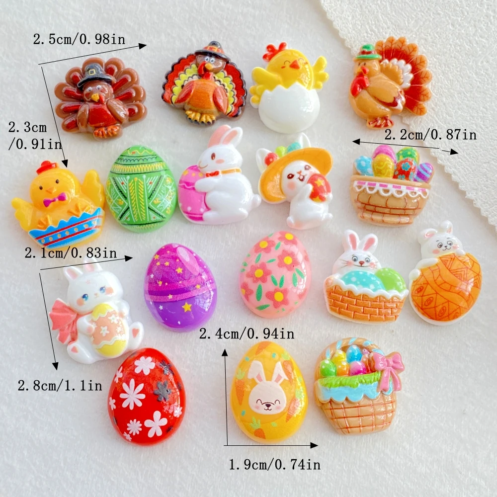 10PCS Resin Cartoon Easter Bunny Chicks Eggs Flatback Stones for DIY Jewelry Hair Bow Scrapbook Crafts Decorative Figurines