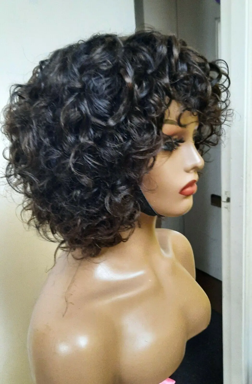 

Brazilian Virgin hair bouncy curls non lace closure short wig