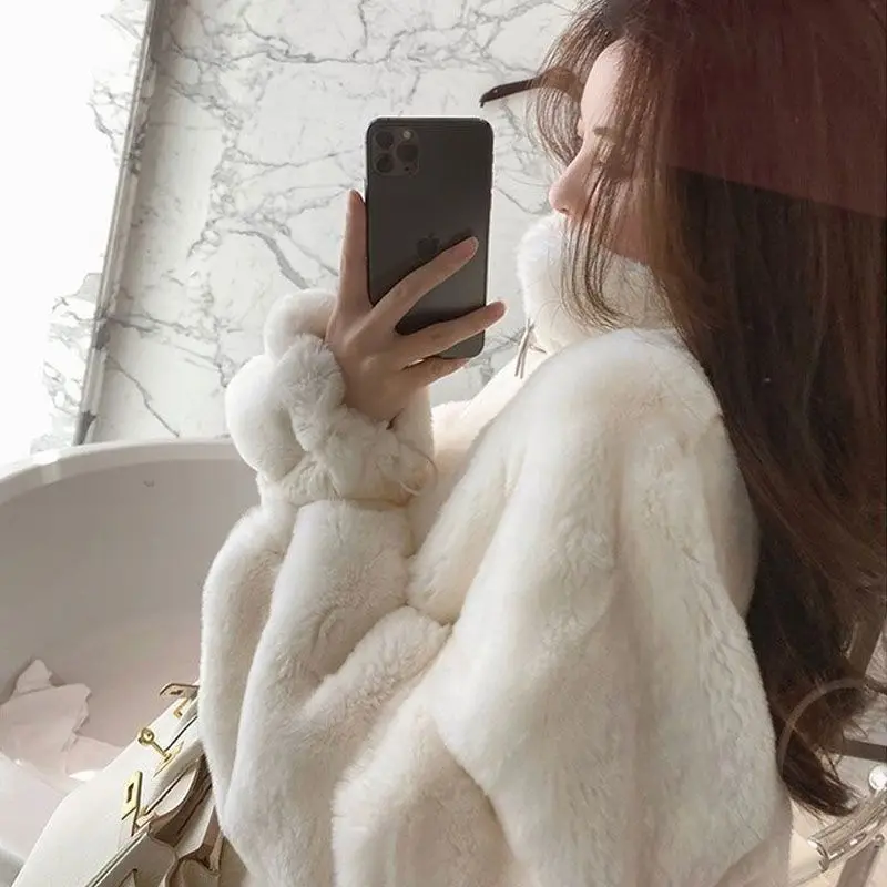 سترة نسائية من فراء الضأن من الصوف على الوجهين مقاس كبير فضفاضة ودافئة متكاملة من الجلد والفراء للخريف والشتاء نمط جديد كوري...