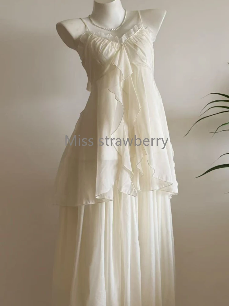 Summer Vintage Sweet Sling 2-piece Set Women Design Chic Loose Chiffon Fairy Suit Female Japanese Elegant Thin New Clothing 2025 image 2