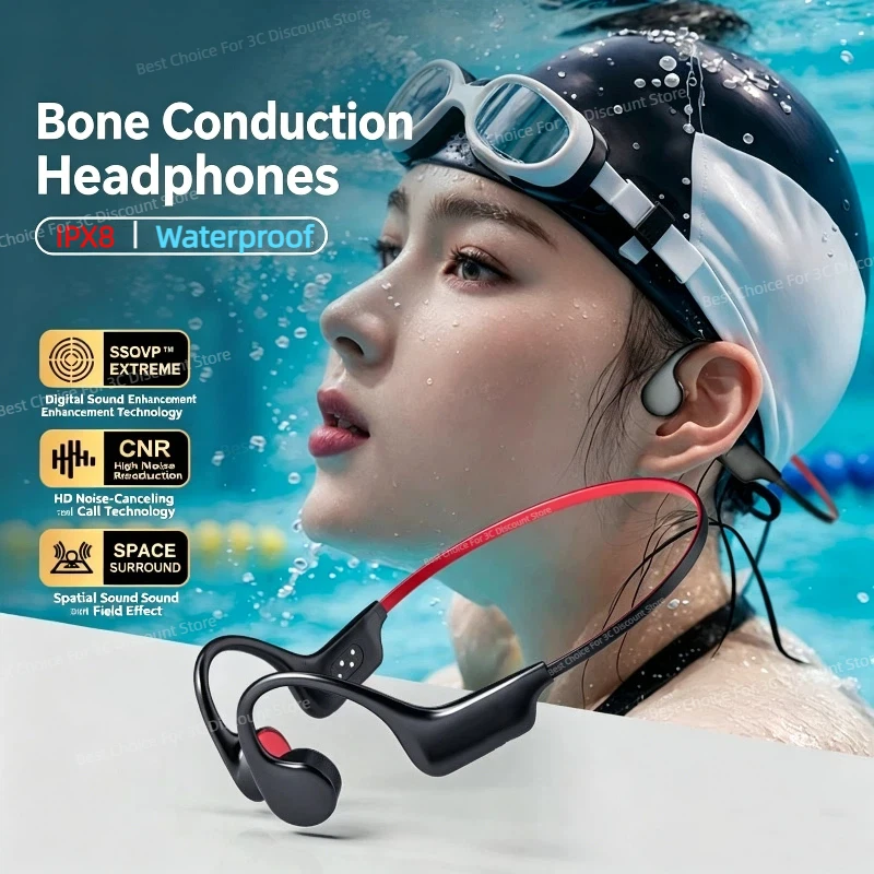 Auriculares de Conducción Ósea Bluetooth 5.4, Audífonos Deportivos Inalámbricos con Micrófono, Resistentes al Agua IPX8, para Natación, Correr, Gimnasio, Fitness 2026
