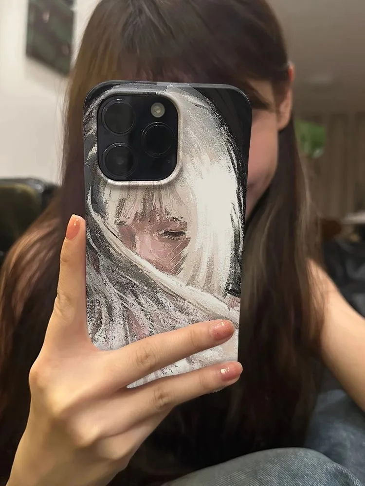 Artistic INS Style White Hair Girl Magical World Beautiful Scene Phone Case for iPhone 15 14 11 12 13 Pro Max Plus Back Cover