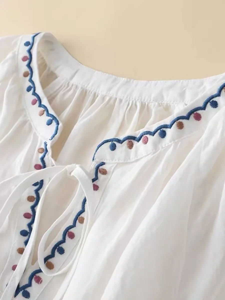 Top Estivo da Donna in Cotone e Lino, Design con Scollo a V, Ricamato, Versatile, Taglia Grande, Maglietta a Cinque Tasche