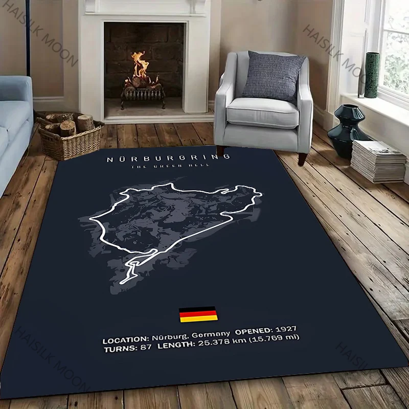 Nürburgring-Rennstrecken-Karten-Druck Flanell-Teppich Autorenn-Themen-Bodenmatte für Wohnzimmer Schlafzimmer Spielzimmer Dekoration