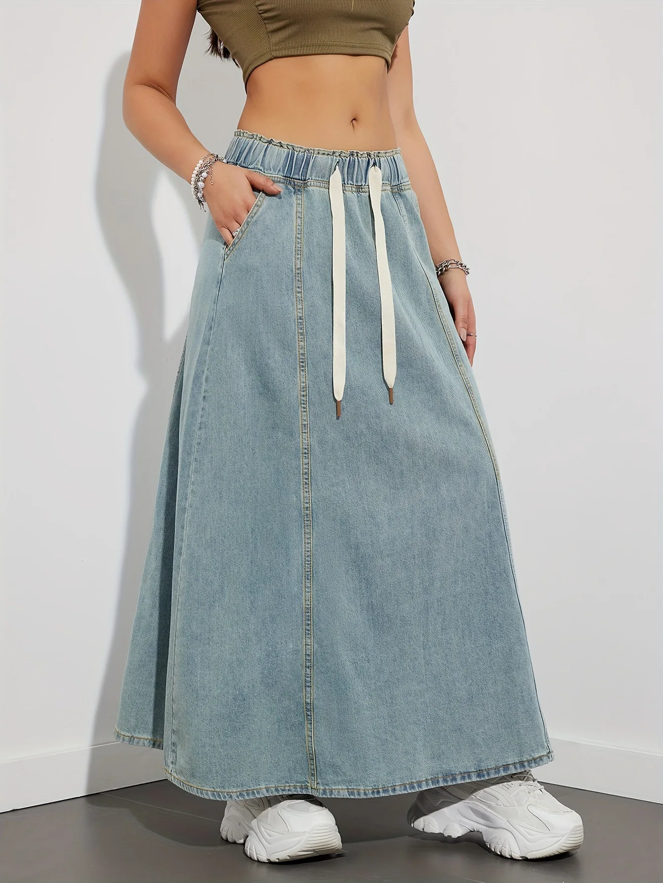 

Autumn Retro Classic All-Match Skirt Women Casual Commuter Outing Tight Sexy Drawstring Long Denim Vitality Skirt Girl Cool y2k