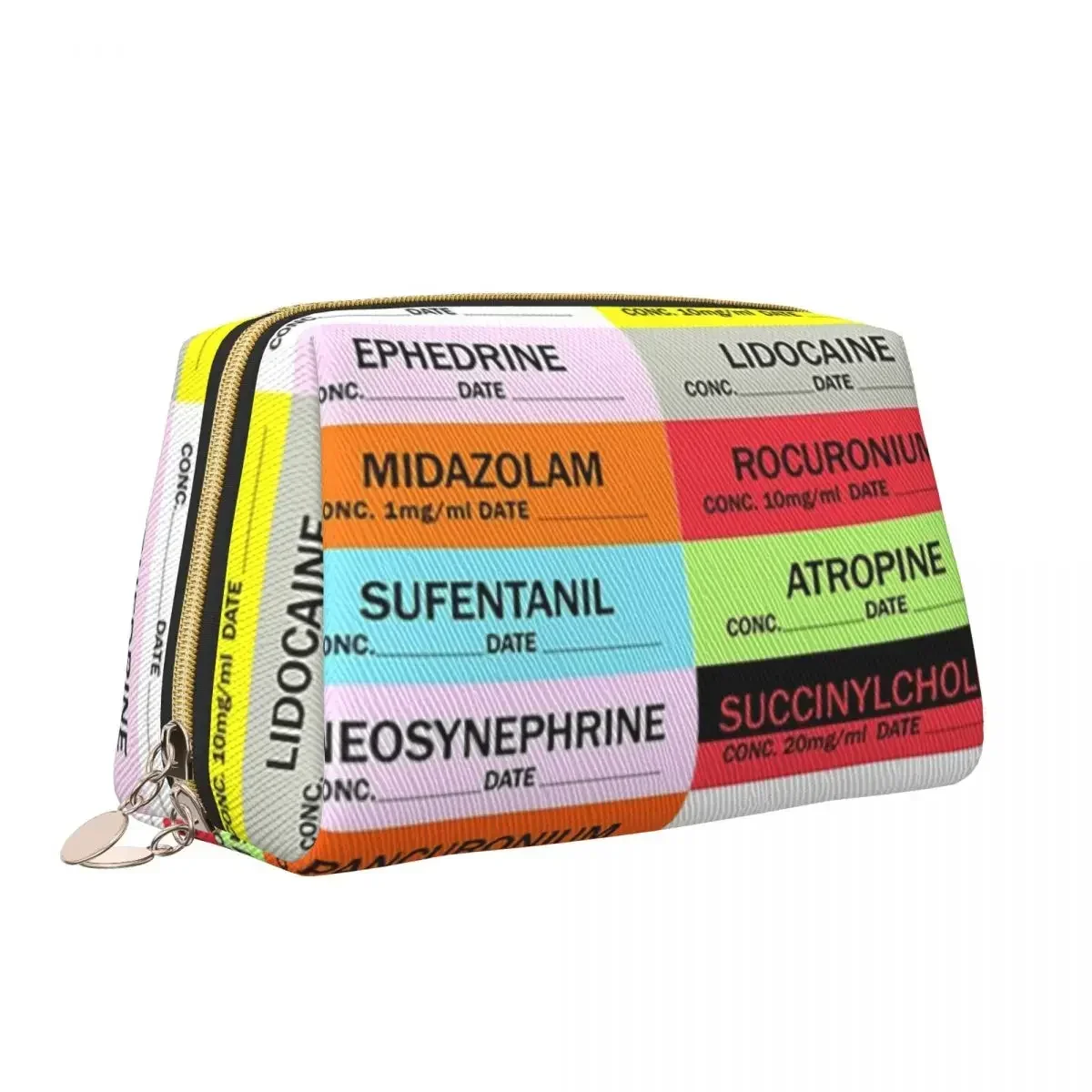 Anestesia etiqueta de drogas padrão médico enfermeira medicina saco de higiene pessoal para mulheres organizador de maquiagem cosmética armazenamento de beleza dopp kit