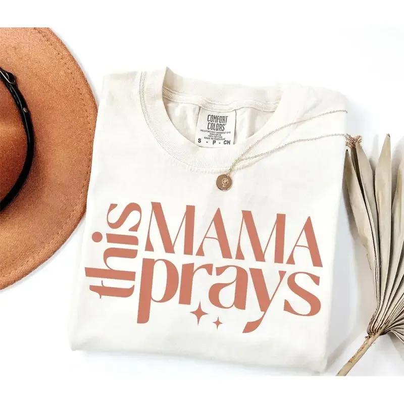 Comfort Colors This Mama Prays SweaT T Shirt Cute Mom Life Retro Religious Appreciation