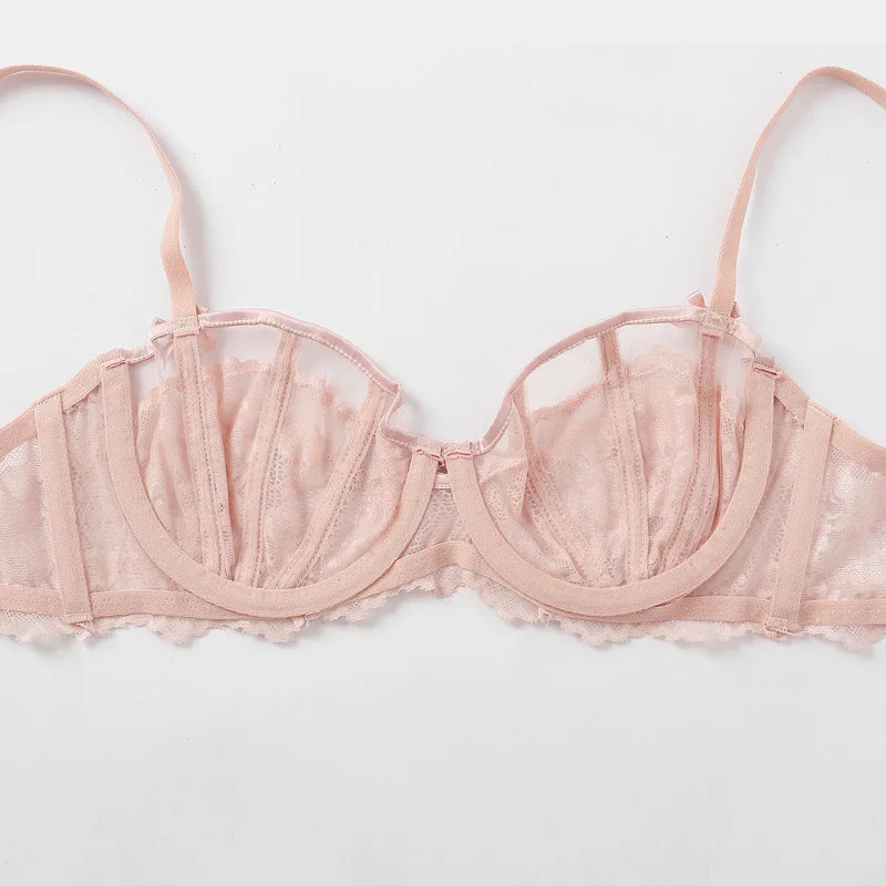 B كأس لينة الصلب حلقة دعم مثير مجموعة الملابس الداخلية سامسونج رفع الدانتيل حمالة صدر وسراويل داخلية مجموعات مثير غير مرئية لفتاة الوردي