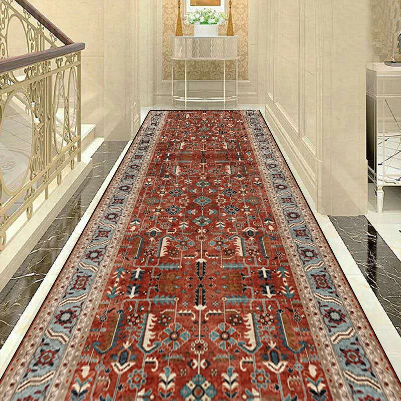 European Style Long Hallway Carpets Retro Decoration Runners Carpet Living Room Aisle Floor Mat Bedroom Bedside Corridor Rug
