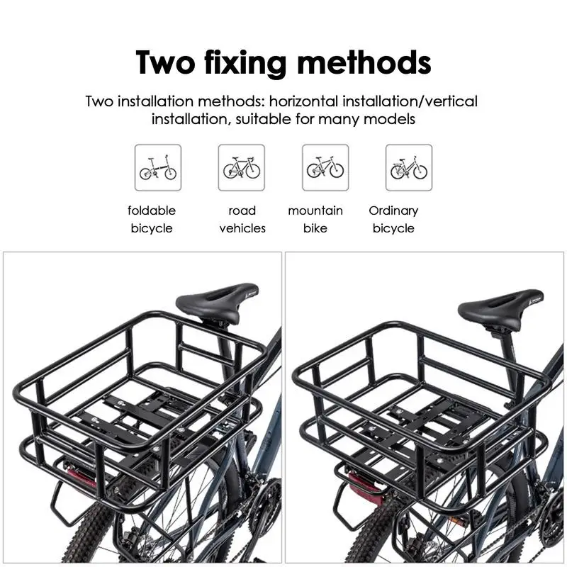 Rear Bike Basket Metal Bike Basket PU Liner Large Rear Bike Rack Basket For Ebike Cargo Heavy Duty Rear Basket For Electric Bike