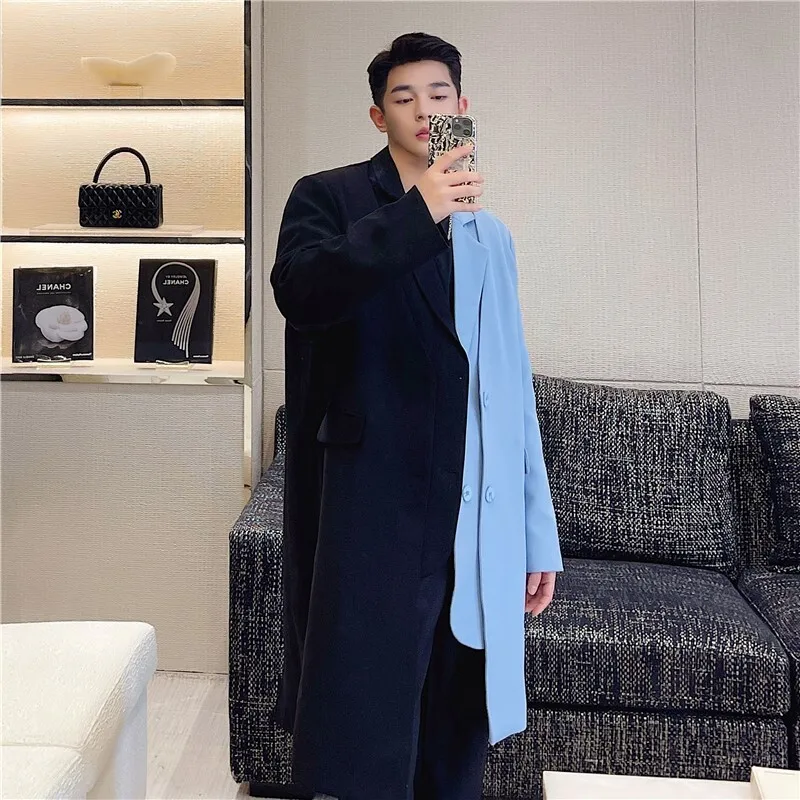 [OIMG] Designer style irregular layering fake two-piece windbreaker men's asymmetrical color blocked suit coat jacket