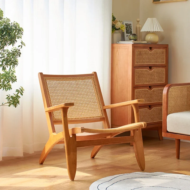 Nordic solid wood leisure chairs, rattan woven leisure area balconies, designer chairs, lounge chairs