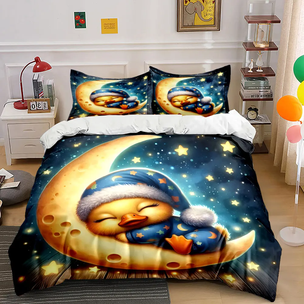 Dreamy Moon and Starry Night Scene Print Bedding Set 1 Duvet Cover 2 Pillowcases for Adult and Children Luxury Gift Full Size