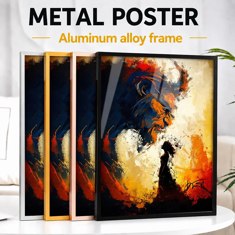 Beauty And The Beast - Woman Facing Demon Framed Metal Print Personalized Mythic Fantasy Tribute Wall Art Ideal For Game Room