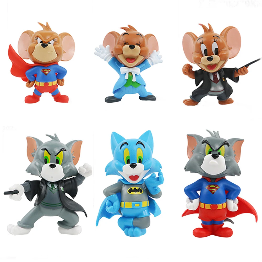 6pcs/set Tom cat and Jerry mouse action figures Pvc Statue Model Collection Ornaments Desk Decoration Christmas Gift Toys Hobby